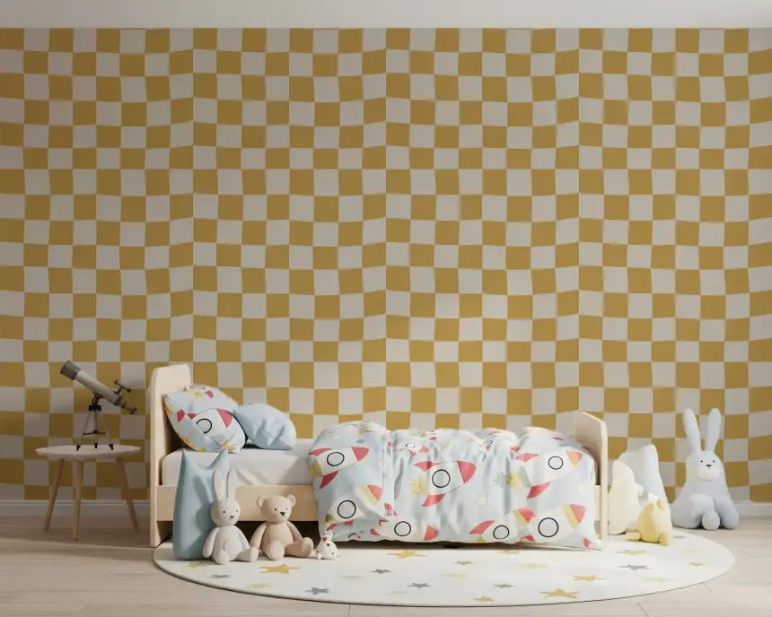 Golden Ripple Checks Wallpaper