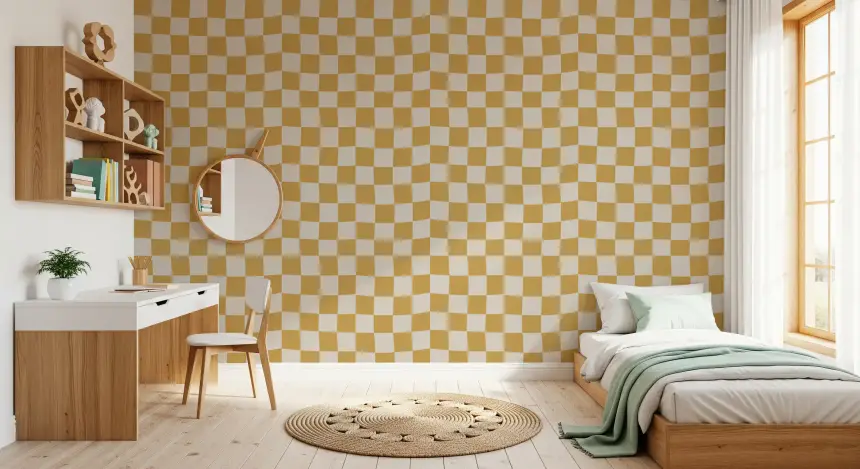 Golden Ripple Checks Wallpaper