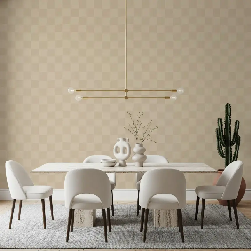 Cafe Latte Wavy Beige Checks Wallpaper