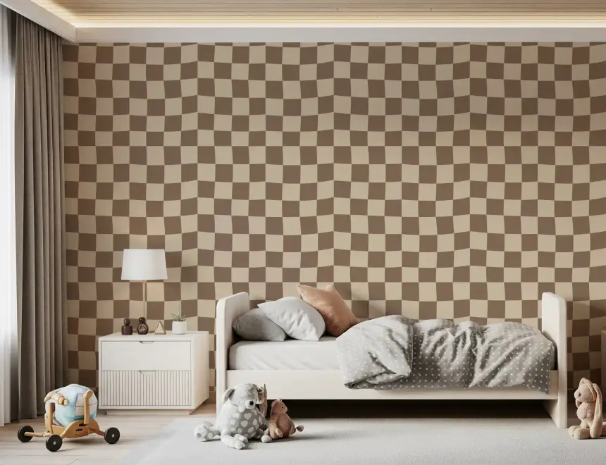 Wavy Beige Check Wallpaper