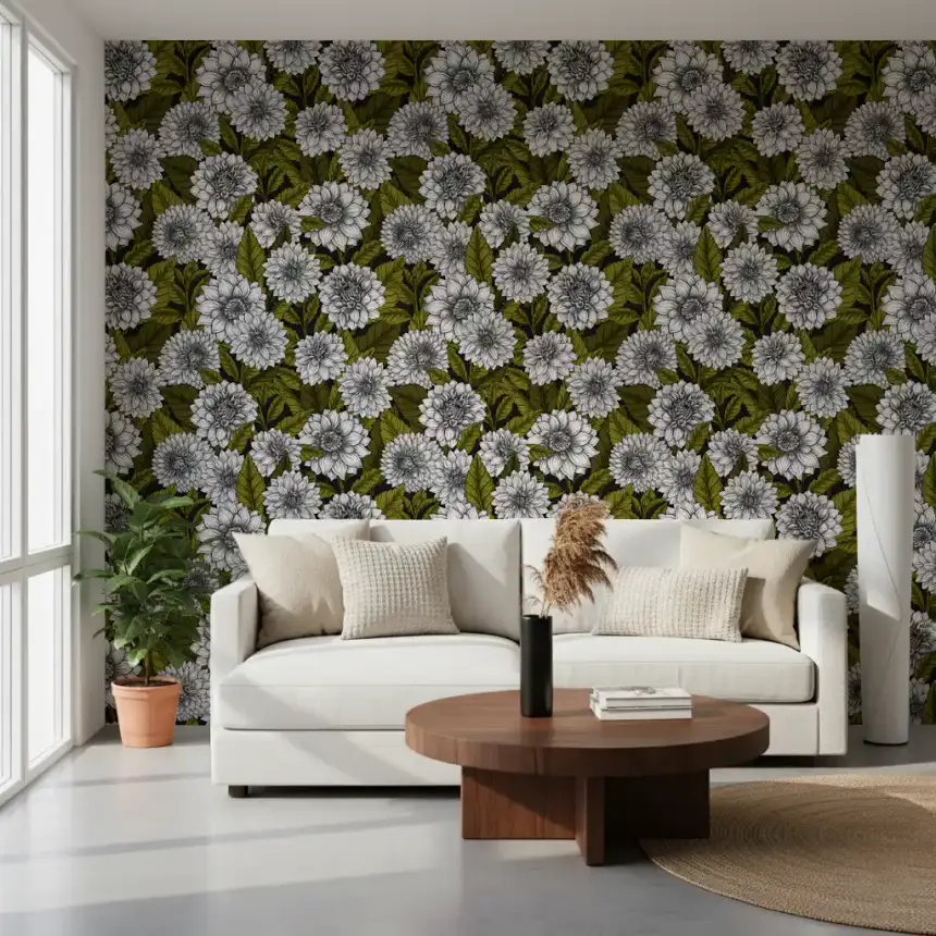 White Dahlia Garden Wallpaper
