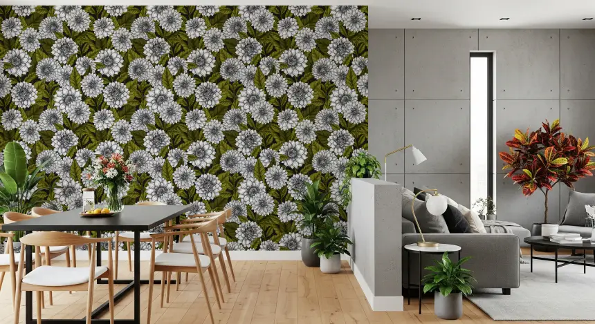 White Dahlia Garden Wallpaper