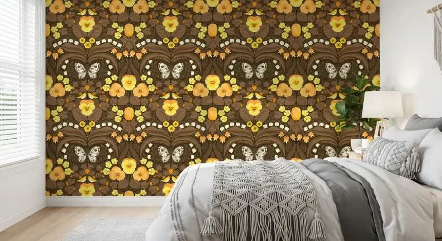 Dollhouse Garden, Pansies, Birds and Butterflies 4 Wallpaper