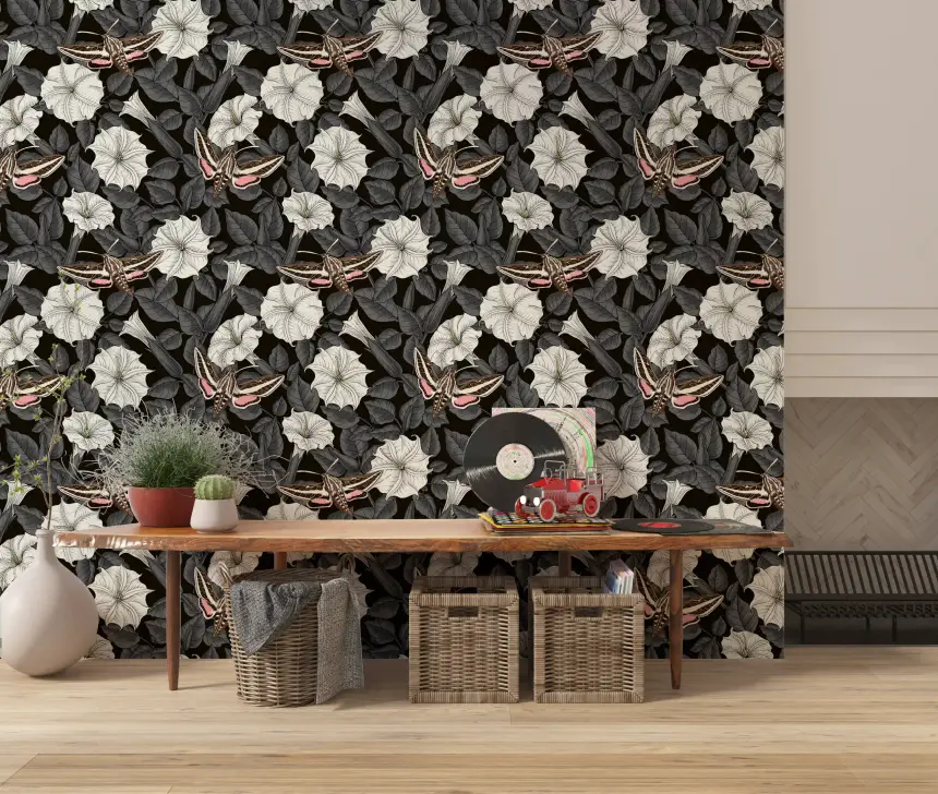 Moonflowers and Sphinx Moths Wallpaper