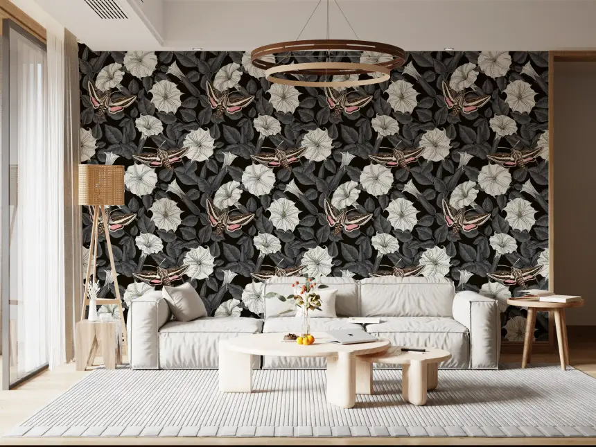 Moonflowers and Sphinx Moths Wallpaper