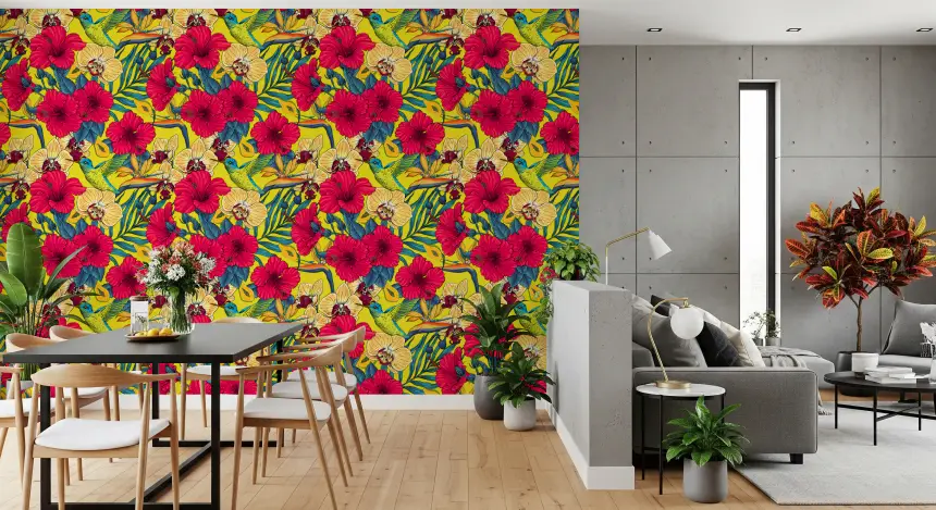 Tropical Florals and Hummingbird - Summer Botanical Garden 2 Wallpaper