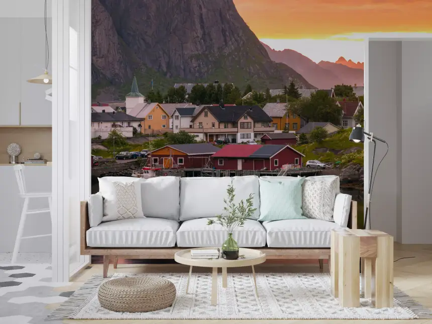 Lofoten Village Sunset & Fjord Wall Mural