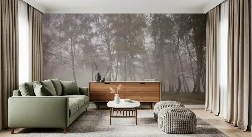 Misty Birch Grove Wall Mural