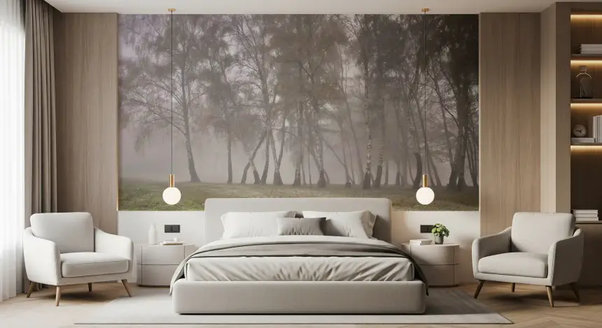 Misty Birch Grove Wall Mural