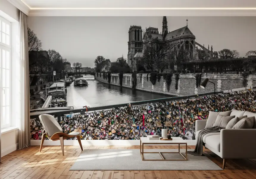 Parisian Love Locks: Notre Dame's Shadow Wall Mural