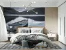 Monochrome Mountain Lake and Boat Scenic Wall Mural 8