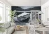 Monochrome Mountain Lake and Boat Scenic Wall Mural 6