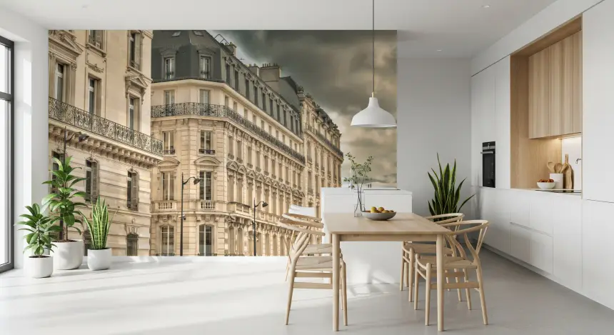 Parisian Facades & Dramatic Skies Wall Mural