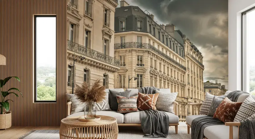 Parisian Facades & Dramatic Skies Wall Mural