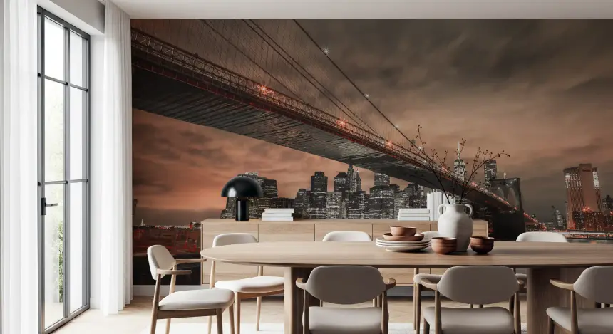 Iconic Bridge, Fiery Cityscape Wall Mural