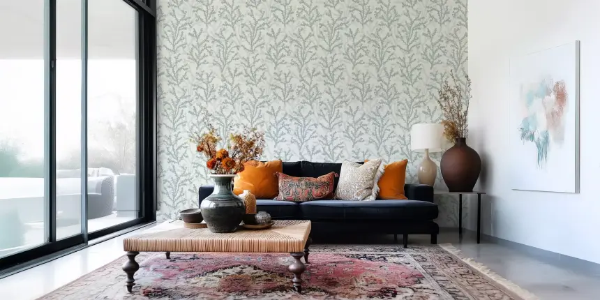 Painted Coraline Greenish Grey Wallpaper