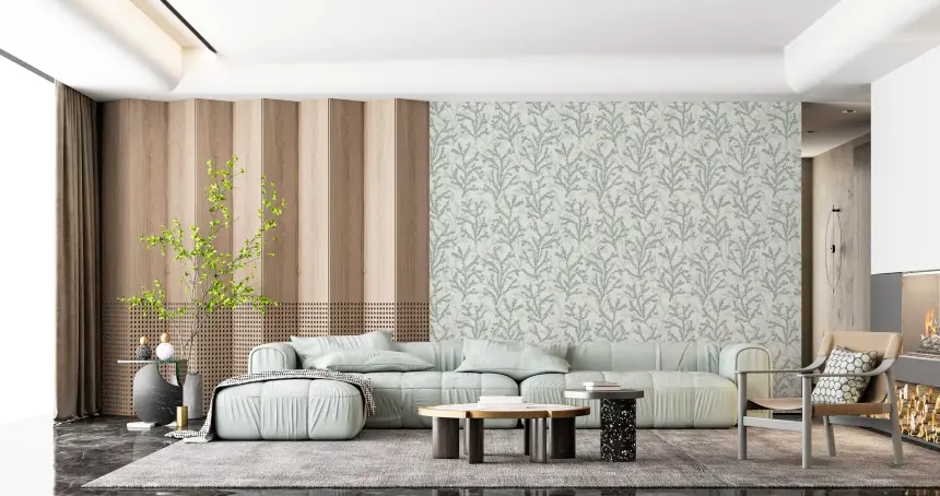 Painted Coraline Greenish Grey Wallpaper
