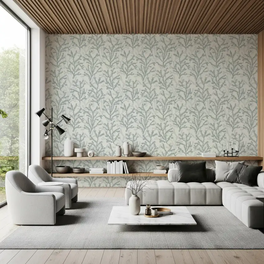 Painted Coraline Greenish Grey Wallpaper