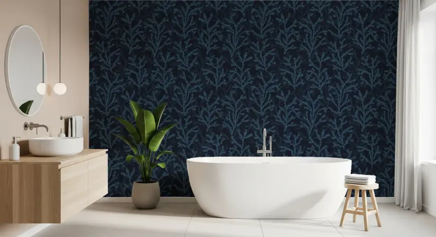 Painted Coraline Indian Teal Dark Wallpaper