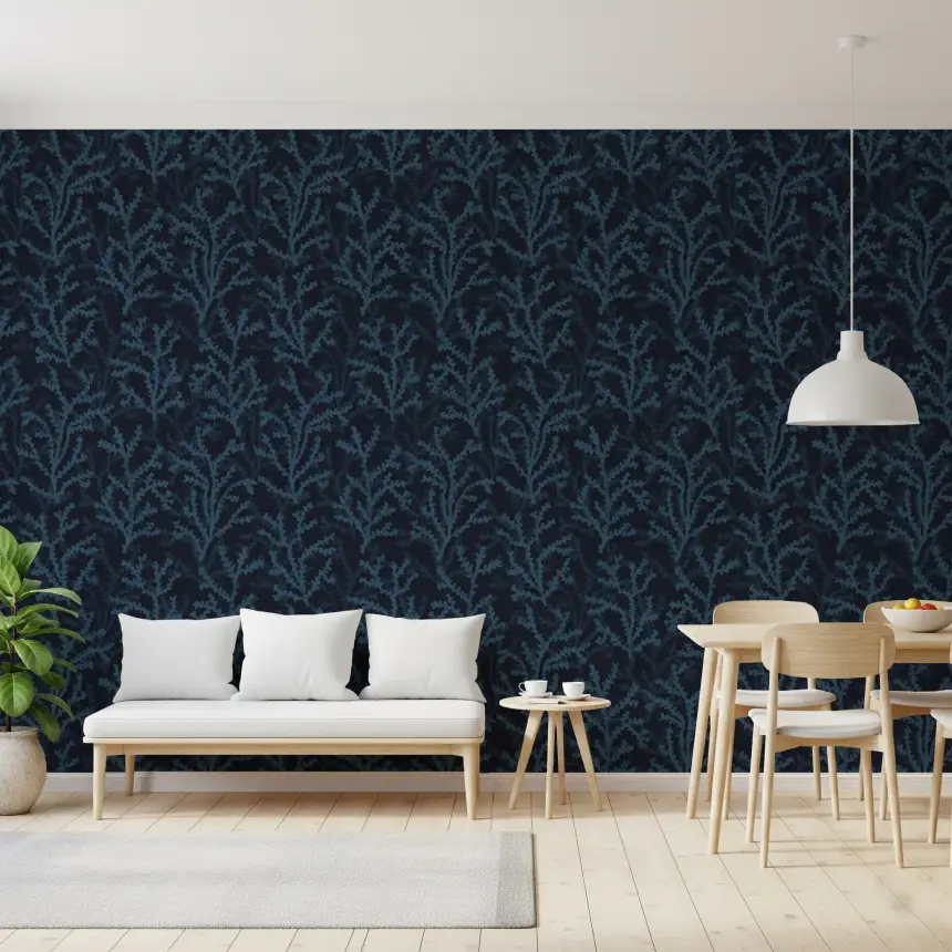 Painted Coraline Indian Teal Dark Wallpaper