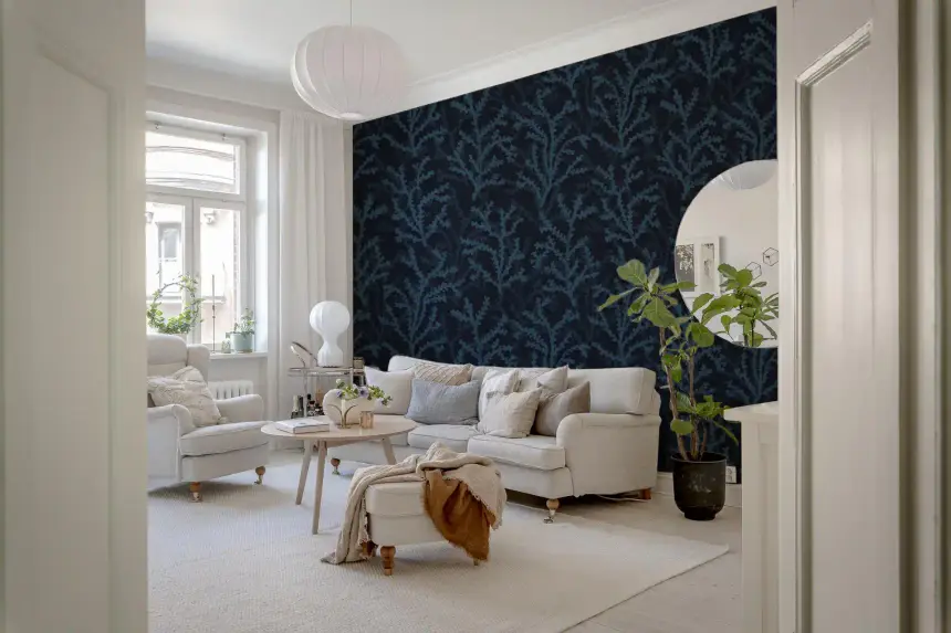 Painted Coraline Indian Teal Dark Wallpaper