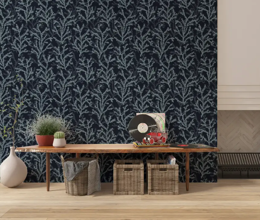 Painted Coraline Slate Gray Dark Wallpaper
