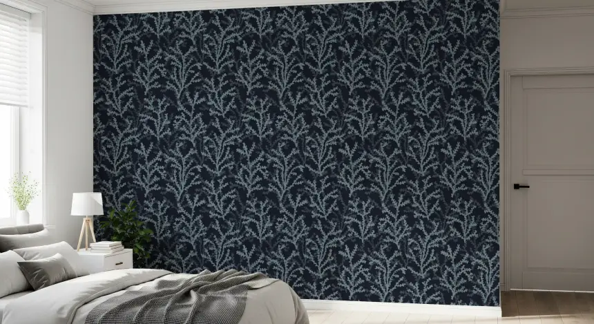 Painted Coraline Slate Gray Dark Wallpaper
