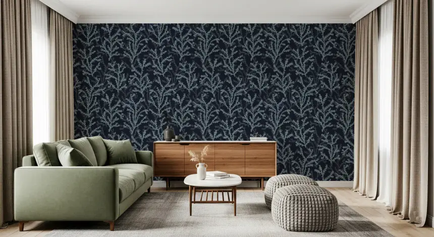 Painted Coraline Slate Gray Dark Wallpaper