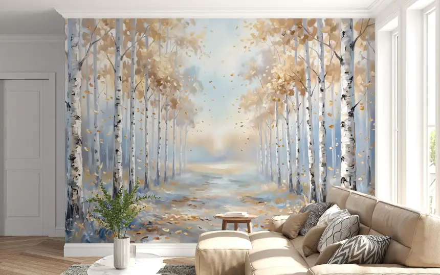 Golden Birch Path Wall Mural