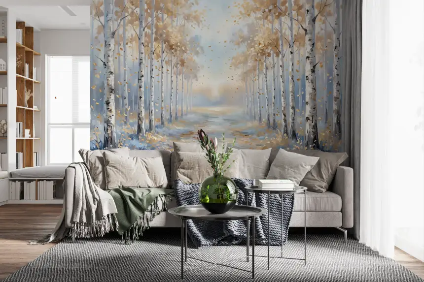 Golden Birch Path Wall Mural