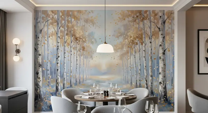 Golden Birch Path Wall Mural