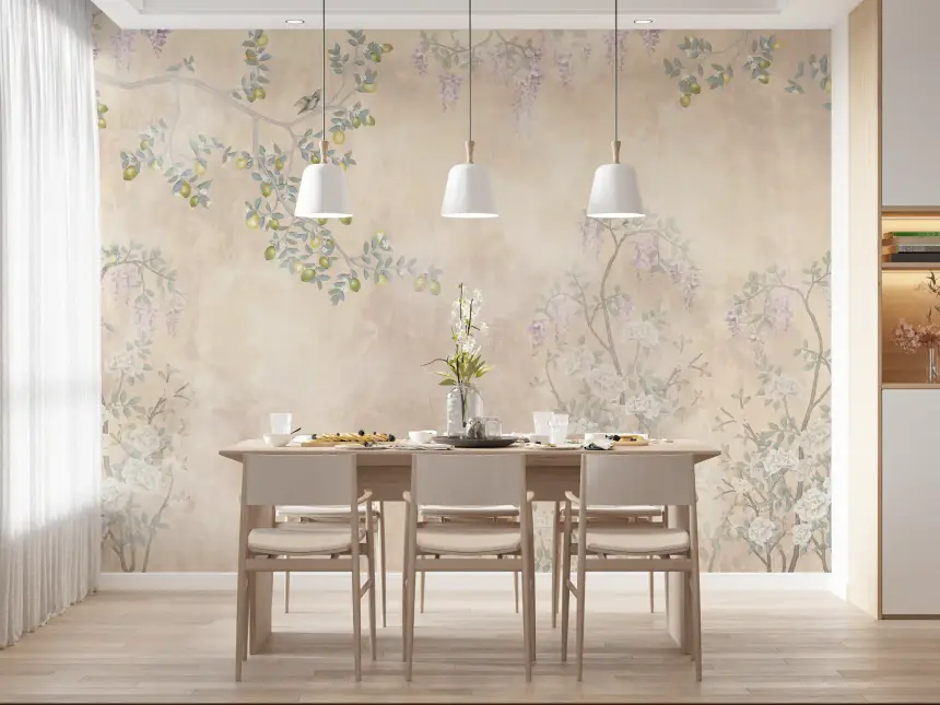 Wisteria & Lemon Blossom Serenity Cream Wall Mural