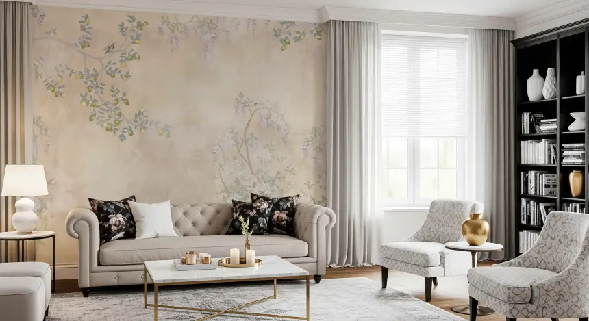 Wisteria & Lemon Blossom Serenity Cream Wall Mural