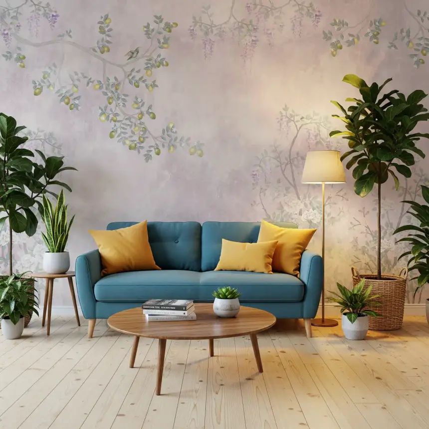 Wisteria & Lemon Blossom Serenity Pink Wall Mural