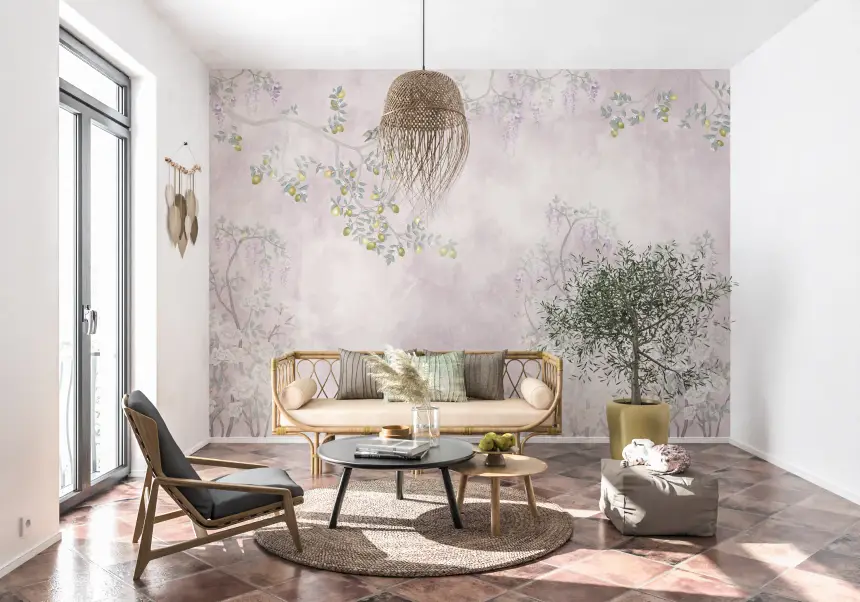 Wisteria & Lemon Blossom Serenity Pink Wall Mural