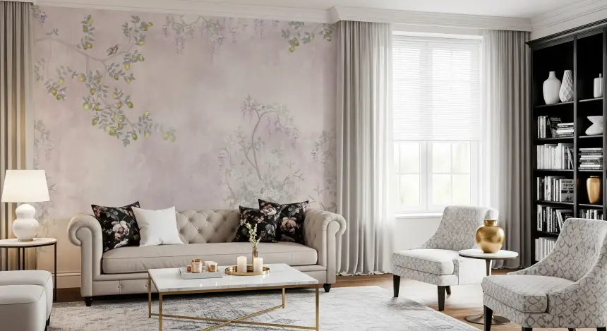 Wisteria & Lemon Blossom Serenity Pink Wall Mural