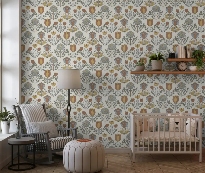 Nordic Folk Bloom Wallpaper