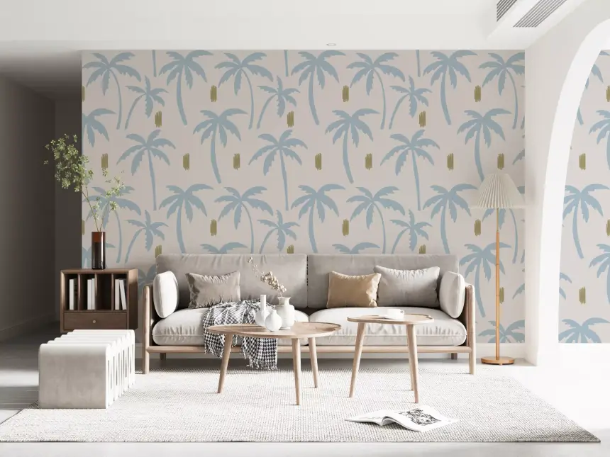 Light Blue Palm Tree Wallpaper Boho Coastal Wallpaper