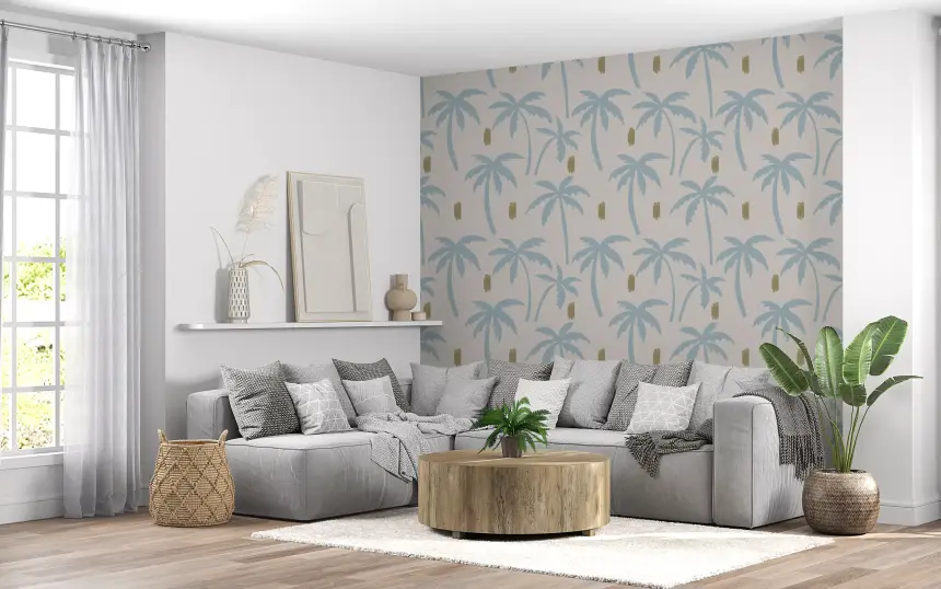 Light Blue Palm Tree Wallpaper Boho Coastal Wallpaper
