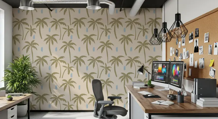Olive Green Palm Tree Wallpaper Boho Coastal Wallpaper