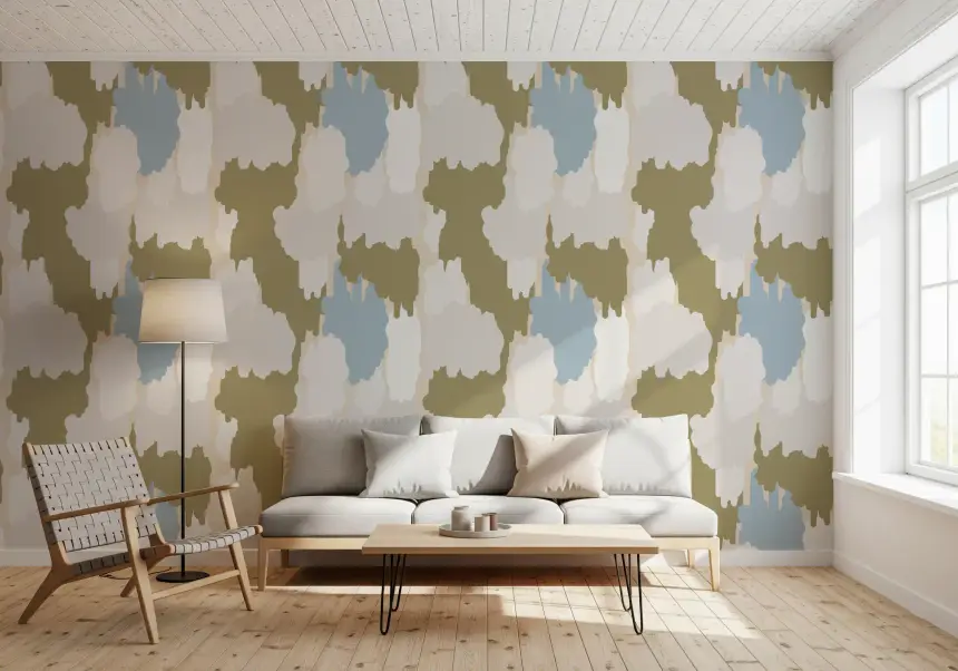 Olive Green Abstract Wallpaper Boho Coastal Wallpaper