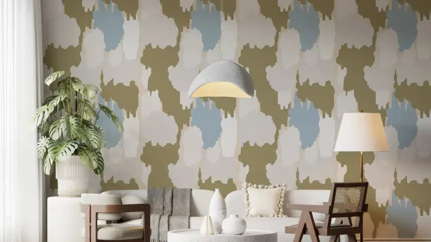 Olive Green Abstract Wallpaper Boho Coastal Wallpaper