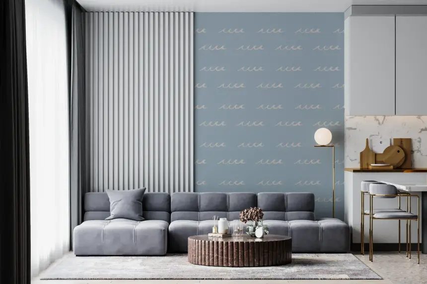 Soft Blue Wave Wallpaper Boho Coastal Wallpaper