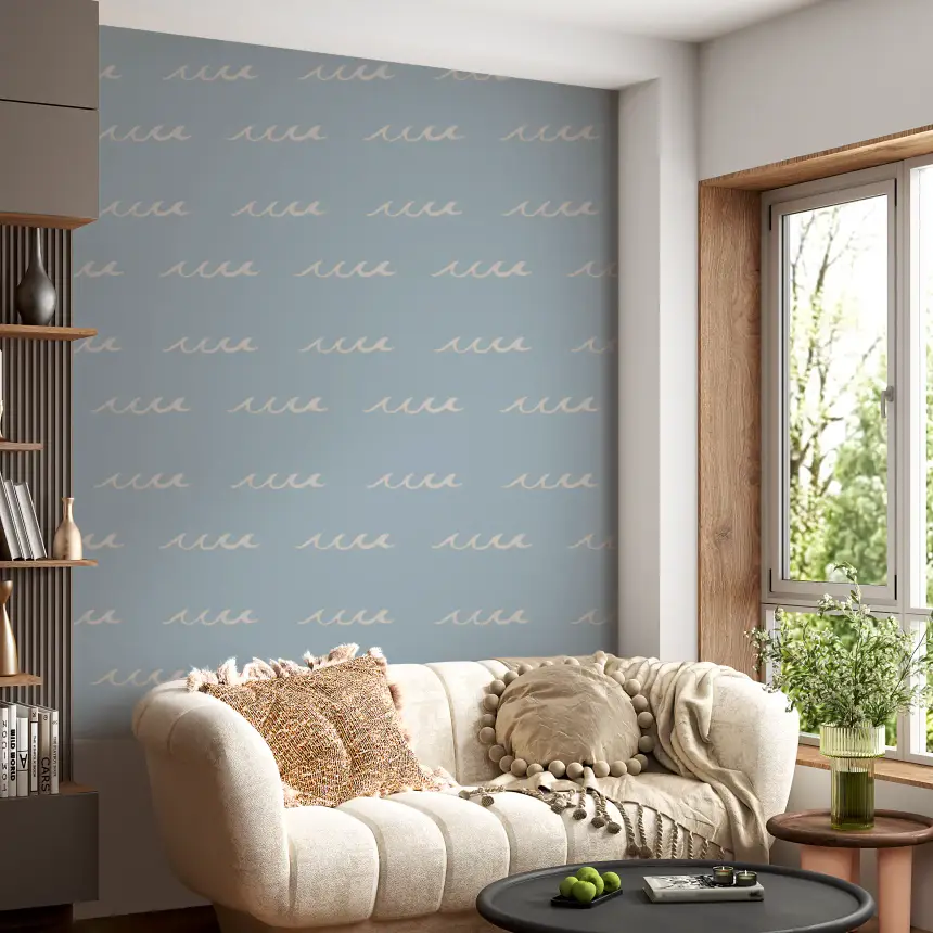 Soft Blue Wave Wallpaper Boho Coastal Wallpaper