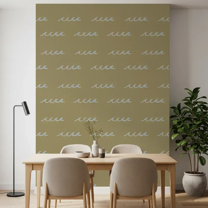 Olive Green Wave Wallpaper Boho Coastal Wallpaper