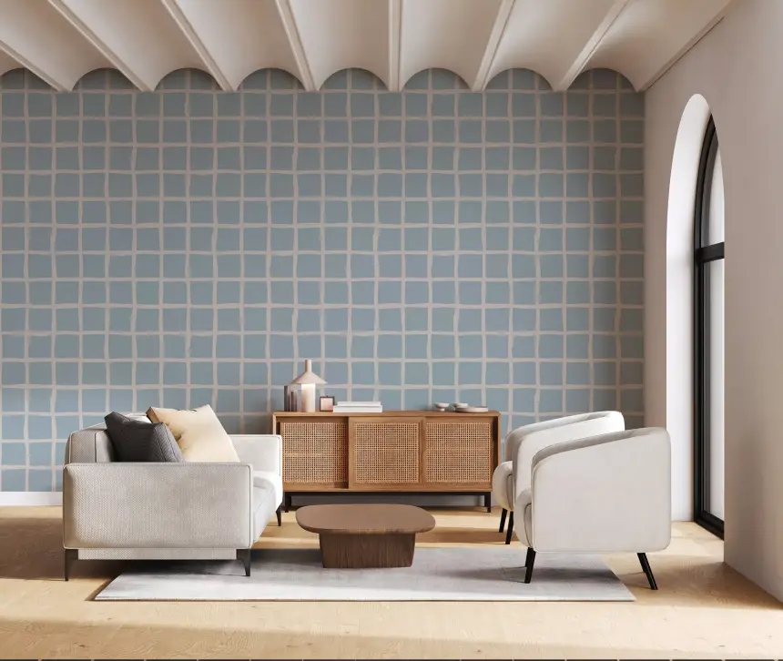 Soft Blue Grid Wallpaper Boho Coastal Wallpaper