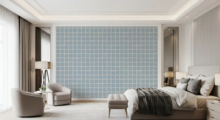 Soft Blue Grid Wallpaper Boho Coastal Wallpaper