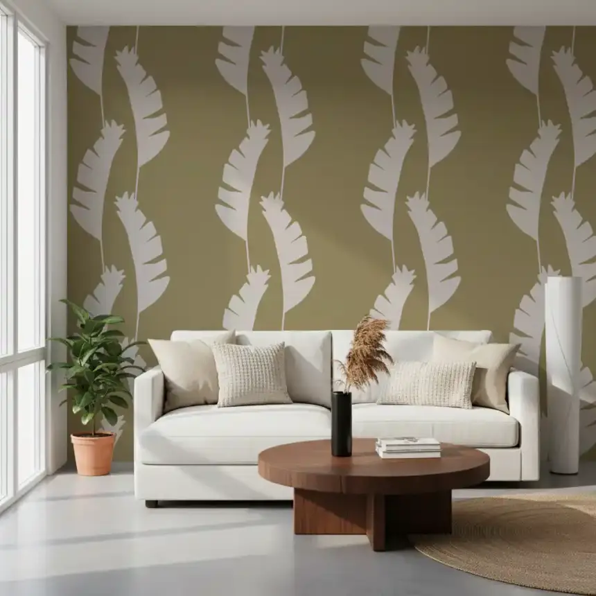 Olive Green Banana Leaf Wallpaper Boho Coastal Wallpaper