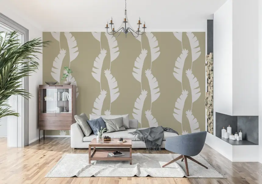 Olive Green Banana Leaf Wallpaper Boho Coastal Wallpaper