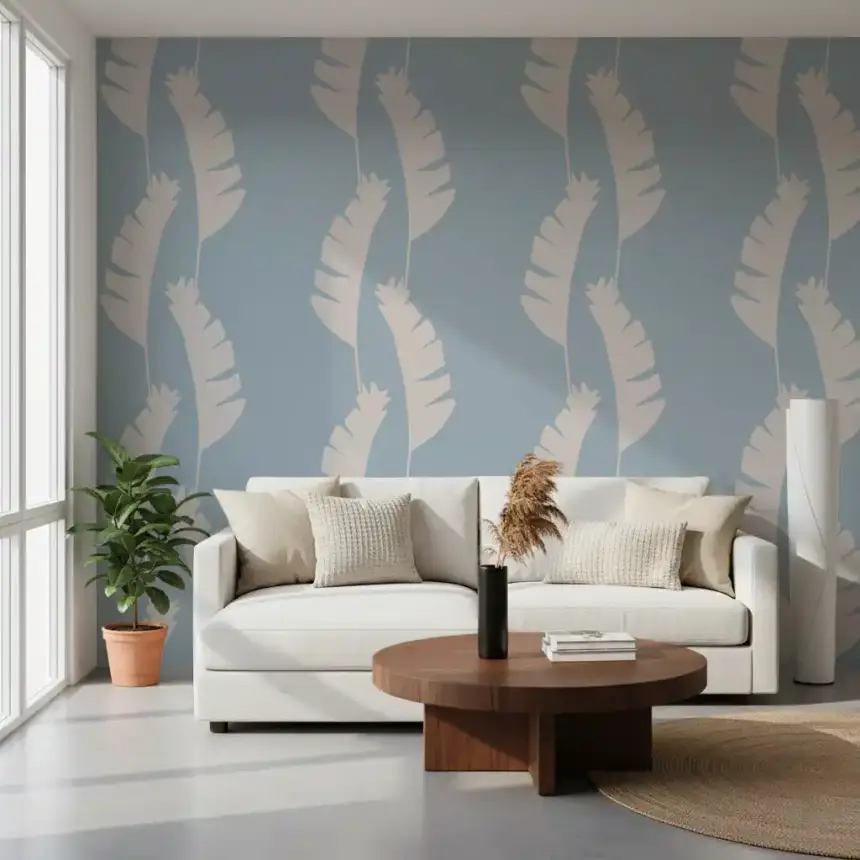 Soft Blue Banana Leaf Wallpaper Boho Coastal Wallpaper